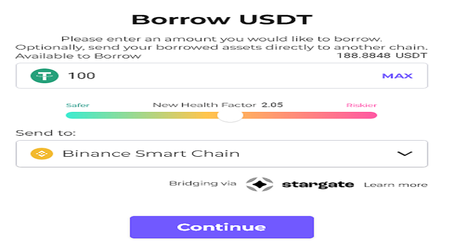Borrow assets in other chains through the Stargate integration interface