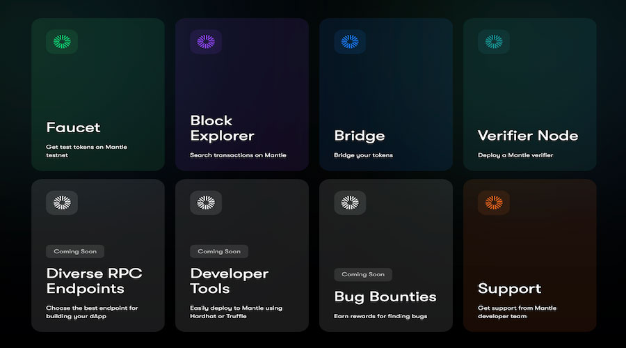 Interface of Mantle Network products/features