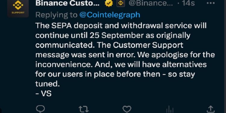 Binance suspends Euro deposits and withdrawals through European banks !!!