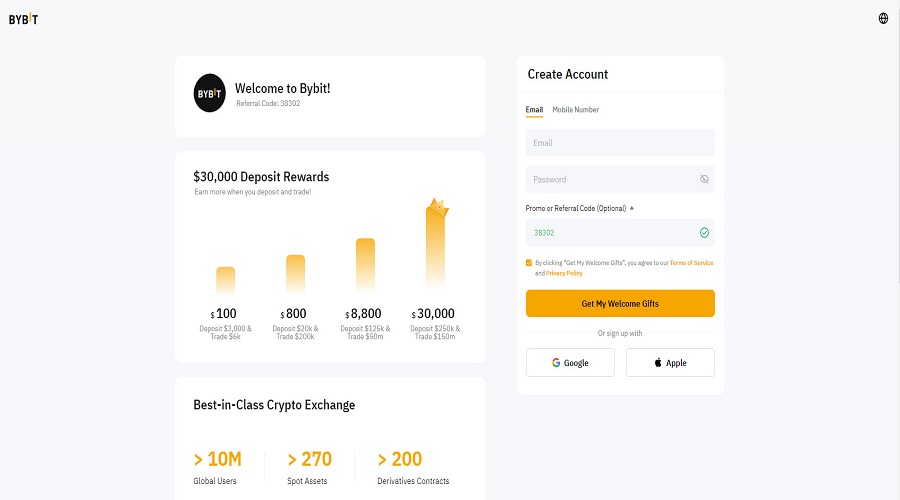 Sign up for a bybit account here